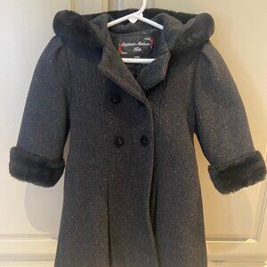 Stephanie Mathews Toddler Black Dress Coat w/ Fur Trim - Size 2T